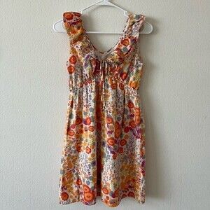 Y2K Frill Sleeves Multicolor Floral Babydoll Mini Dress Boho SZ Small